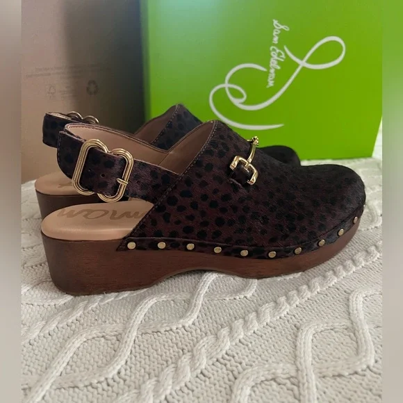 New! Sam Edelman Calf-hair/Leather Studded Wooden Clog Women’s Size 6 - Picture 11 of 16